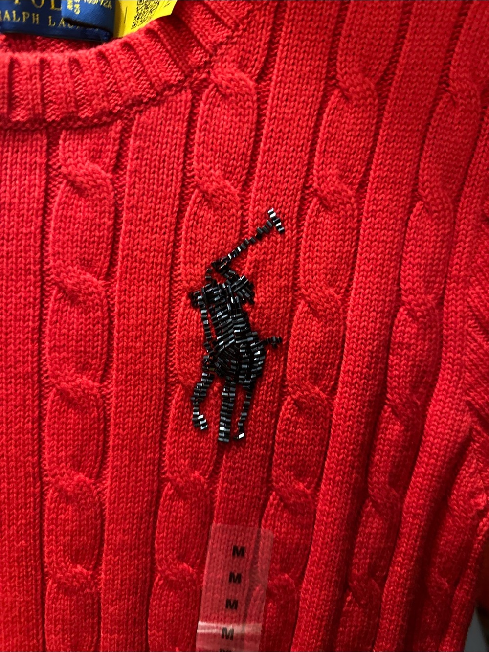 Polo by Ralph Lauren Red Cable Knit Crewneck Top - Picture 2 of 4
